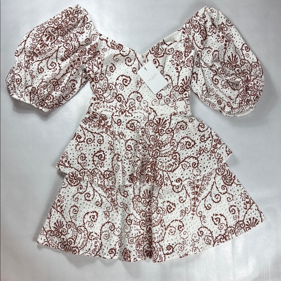 Ted Baker Elegant White and Brown Patterned Dress - Picture 7 of 11